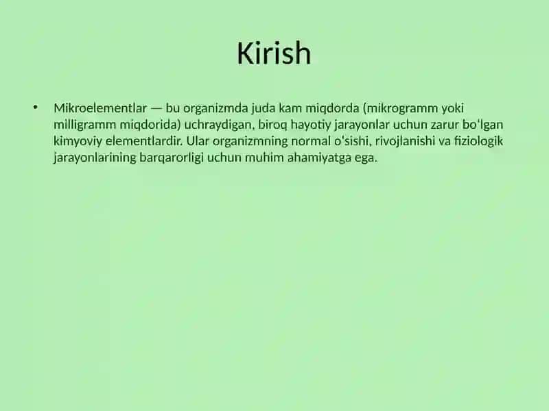 Mikroelementozlarning inson organizmidagi ahamiyati 2