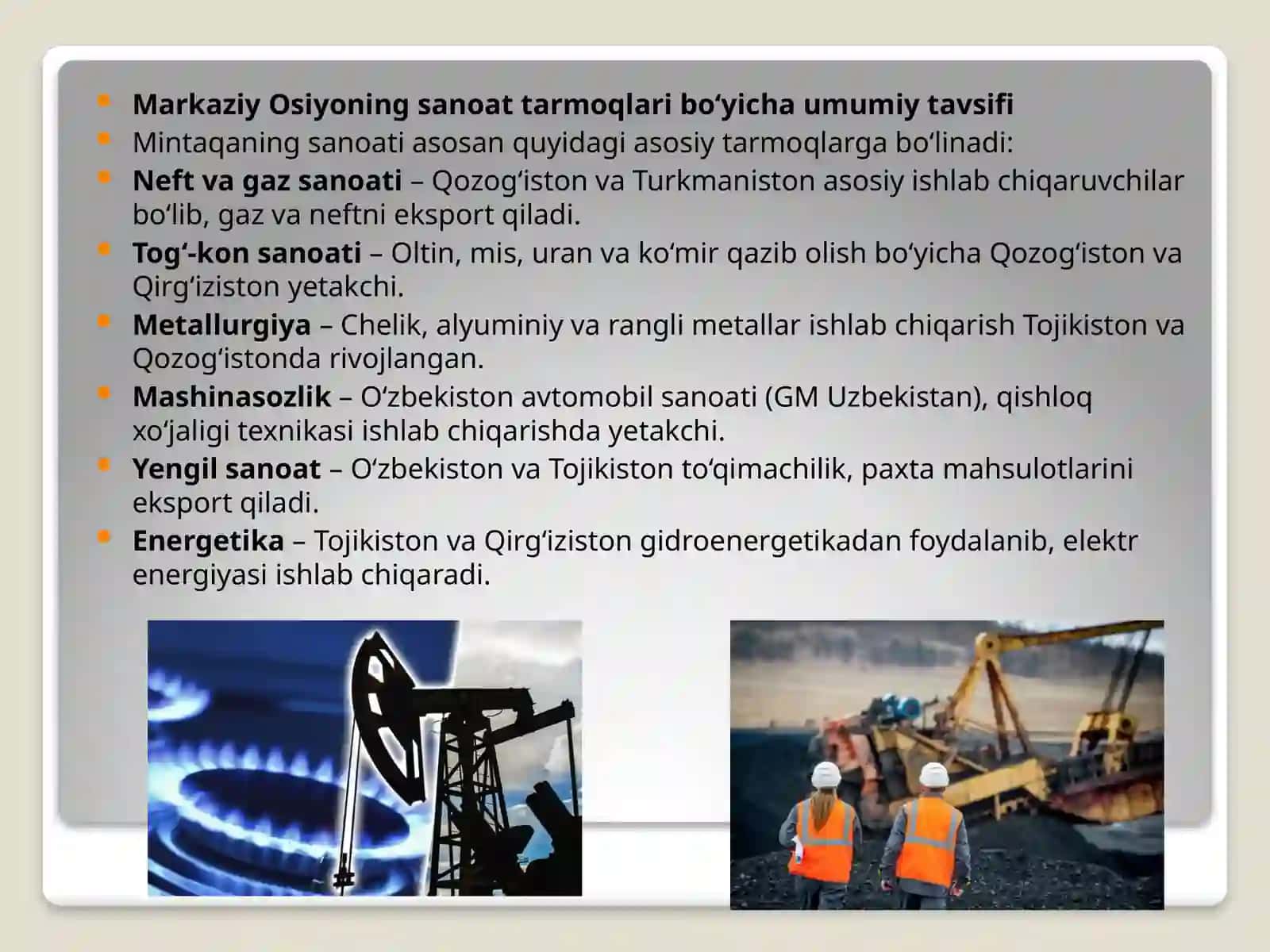 Markaziy Osiyo sanoat geografiyasining ahamiyati 2
