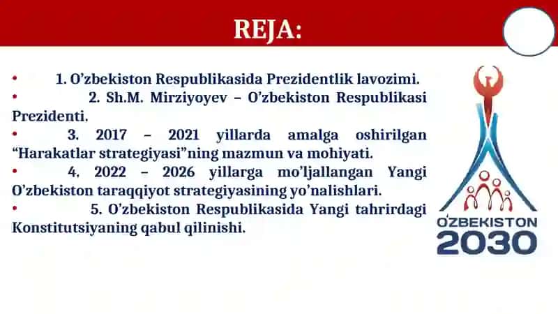 YANGI O’ZBEKISTONDA PREZIDENT SH.M.MIRZIYOYEV RAHBARLIGI VA TASHABBUSI OSTIDA AMALGA OSHIRILAYOTGAN ISLOHOTLAR. 2