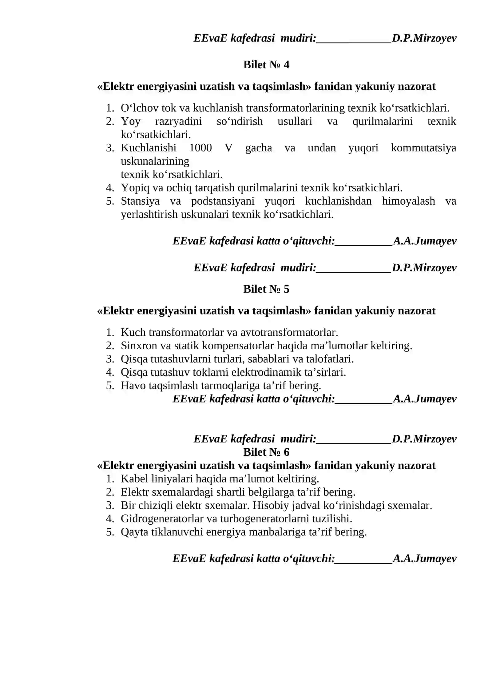 Elektr energiyasini uzatish va taqsimlash 2
