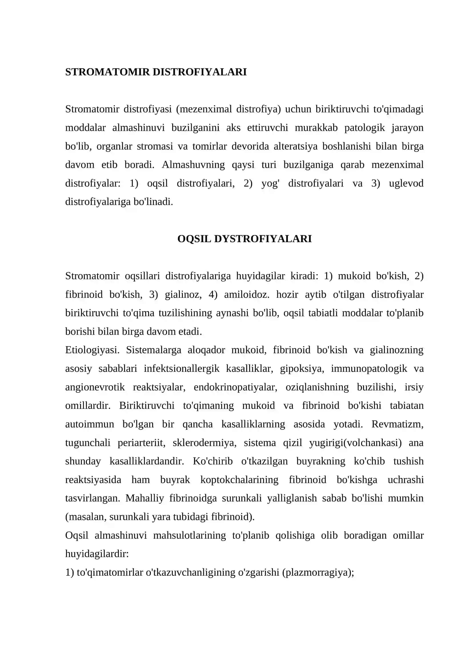 To'qimalar tuzilishi, faoliyati va patologiyasi 2