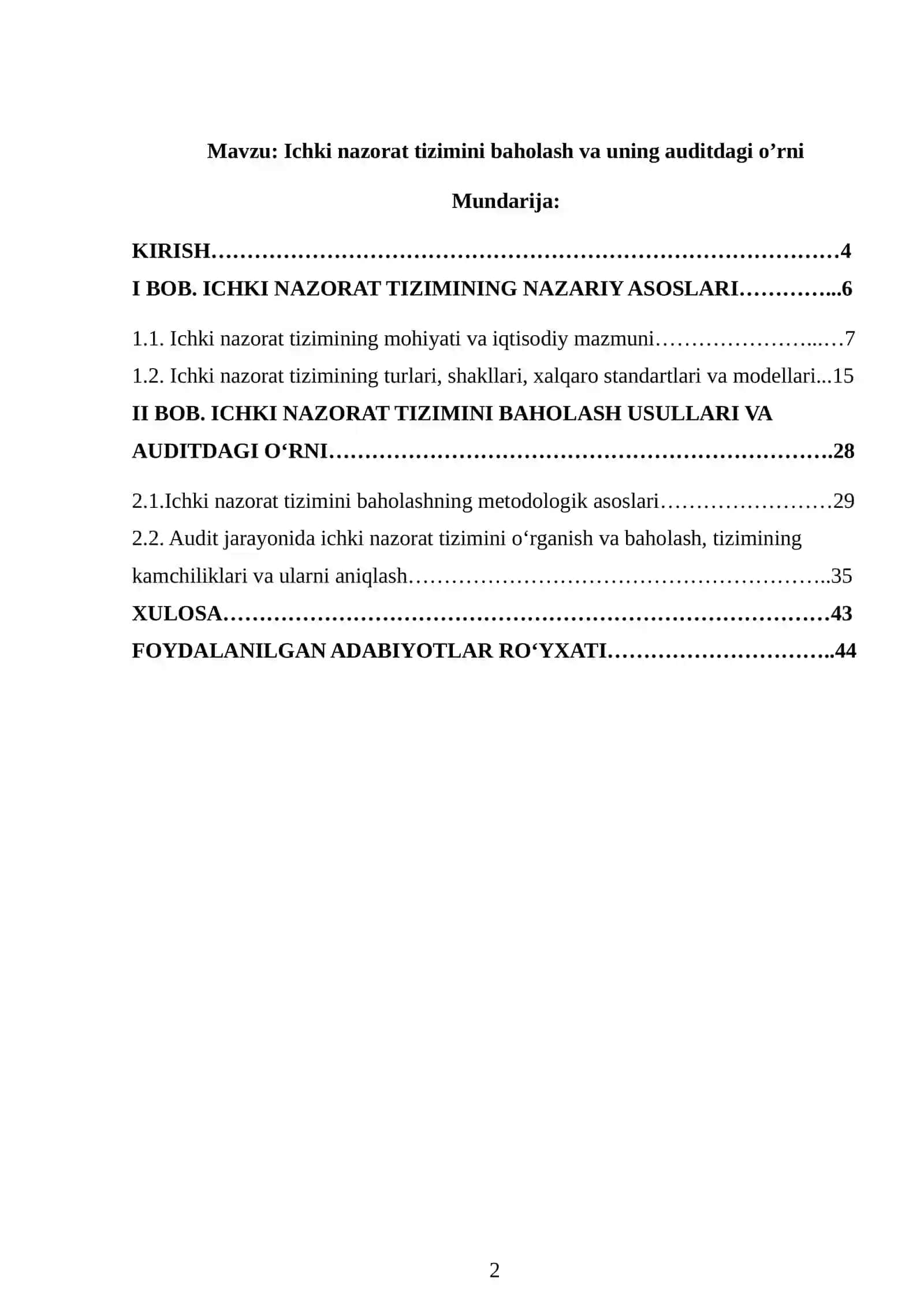 Ichki nazorat tizimini baholash va uning auditdagi o’rni 2