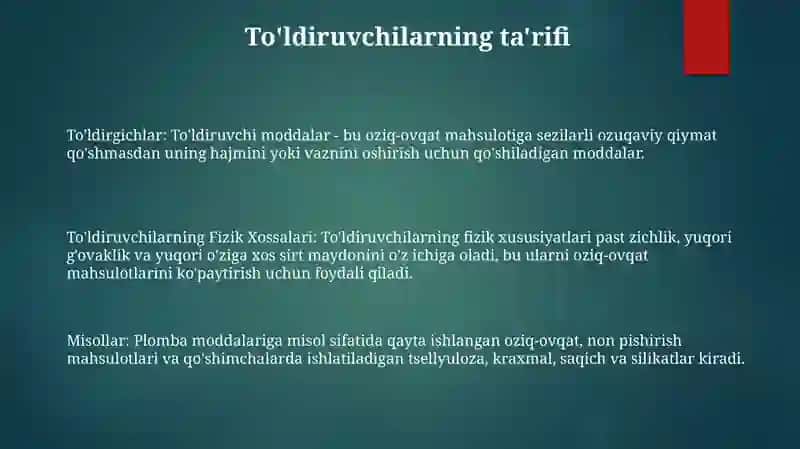 To'Ldiruvchilarning Fizik Xossalari 2