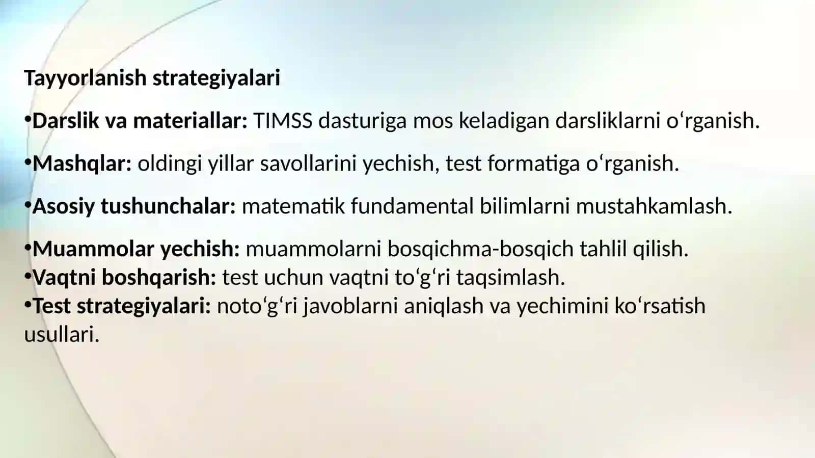 TIMSS matematik testlariga tayyorgarlik strategiyalari 2