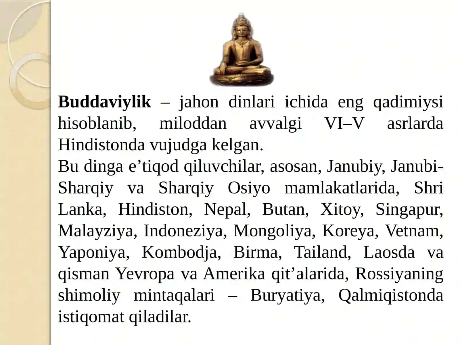 Buddizm dini tarixi va asosiy g’oyalari 2