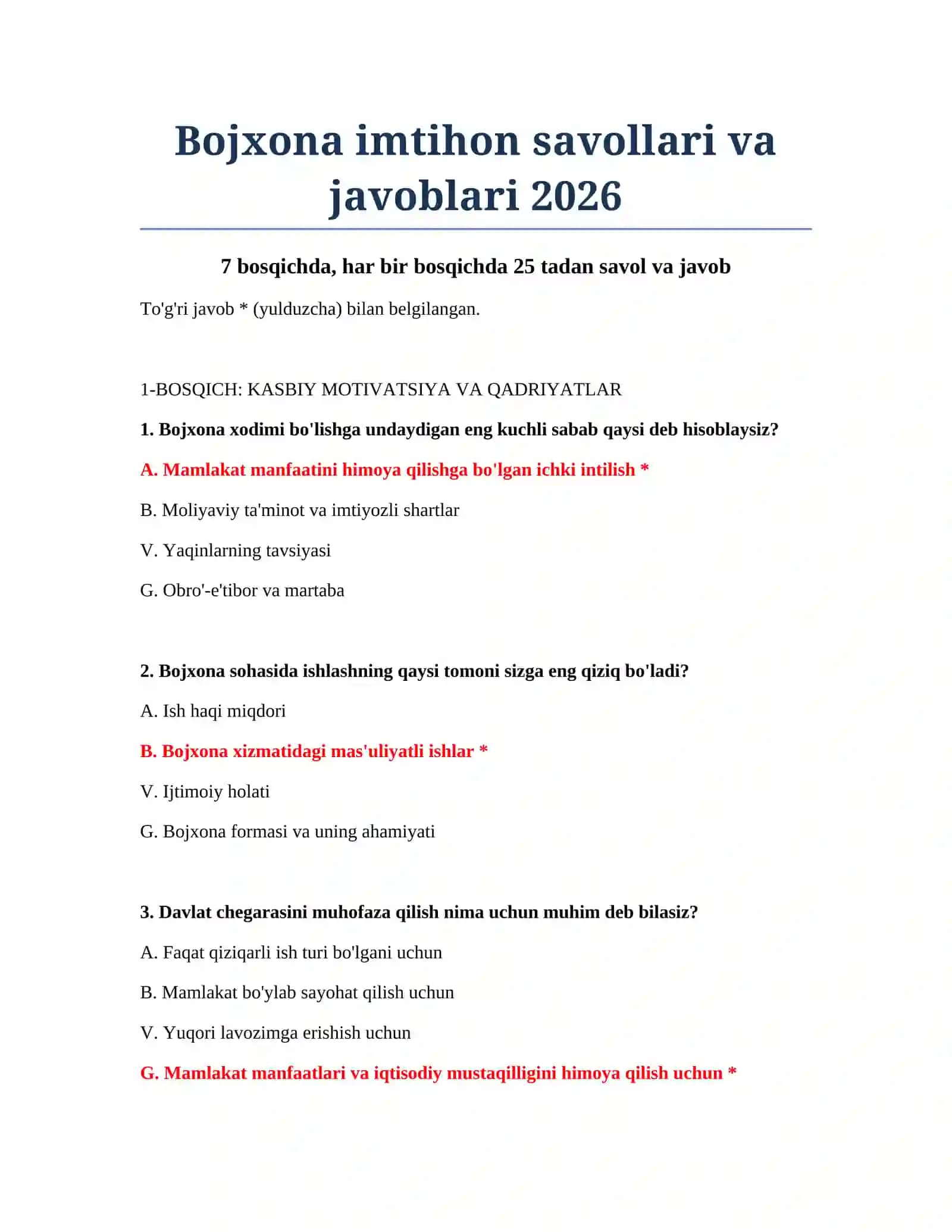 Bojxona imtihon savollari va javoblari 2026 2