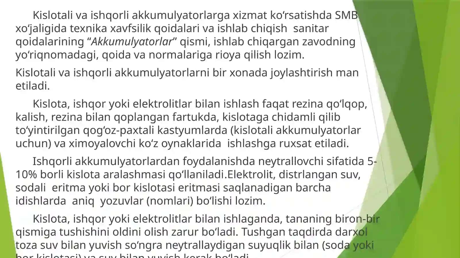 TA’MINOT QURILMALARI VA AKKUMULYATOR BATAREYALARDAGI O‘LCHOVLAR 2