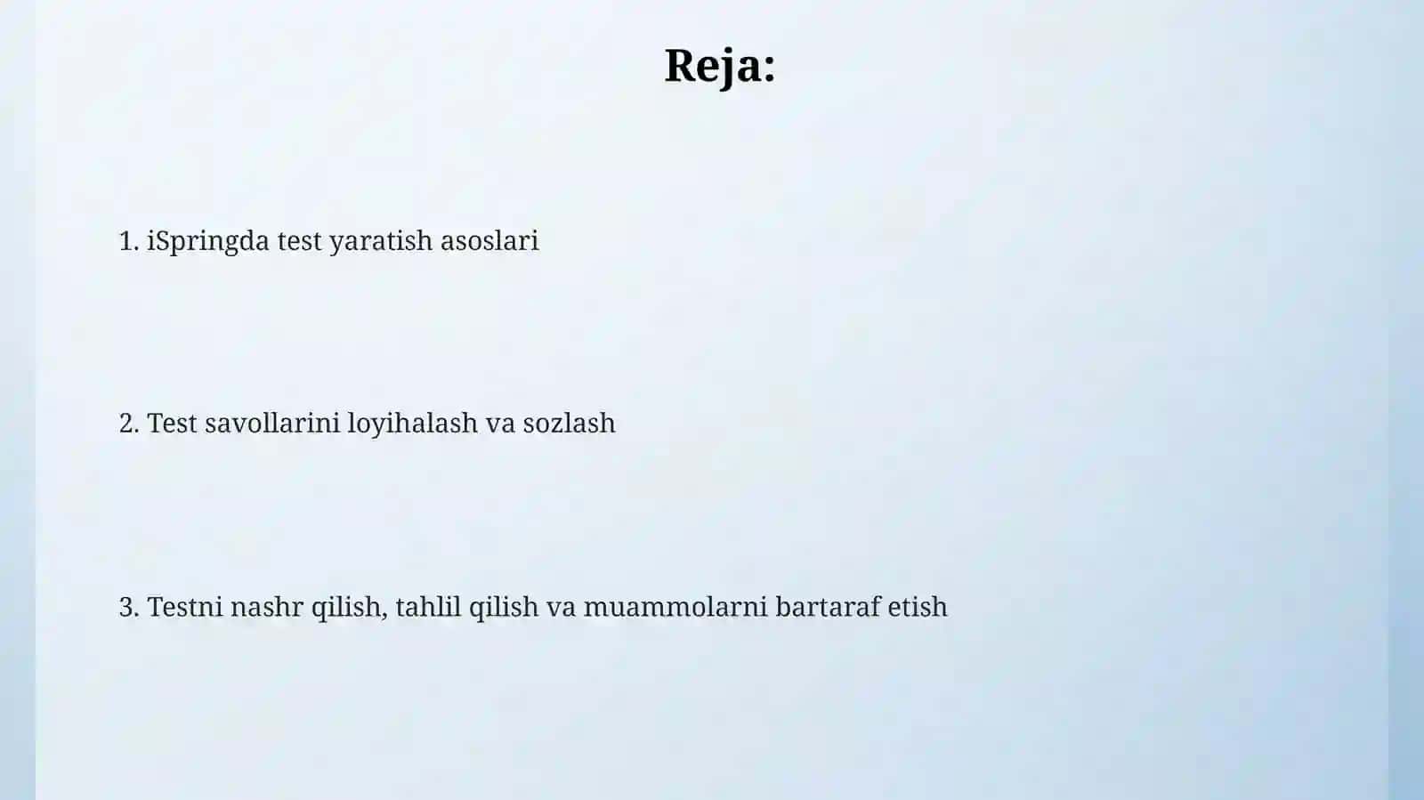 Ispring dasturida test yaratish 2