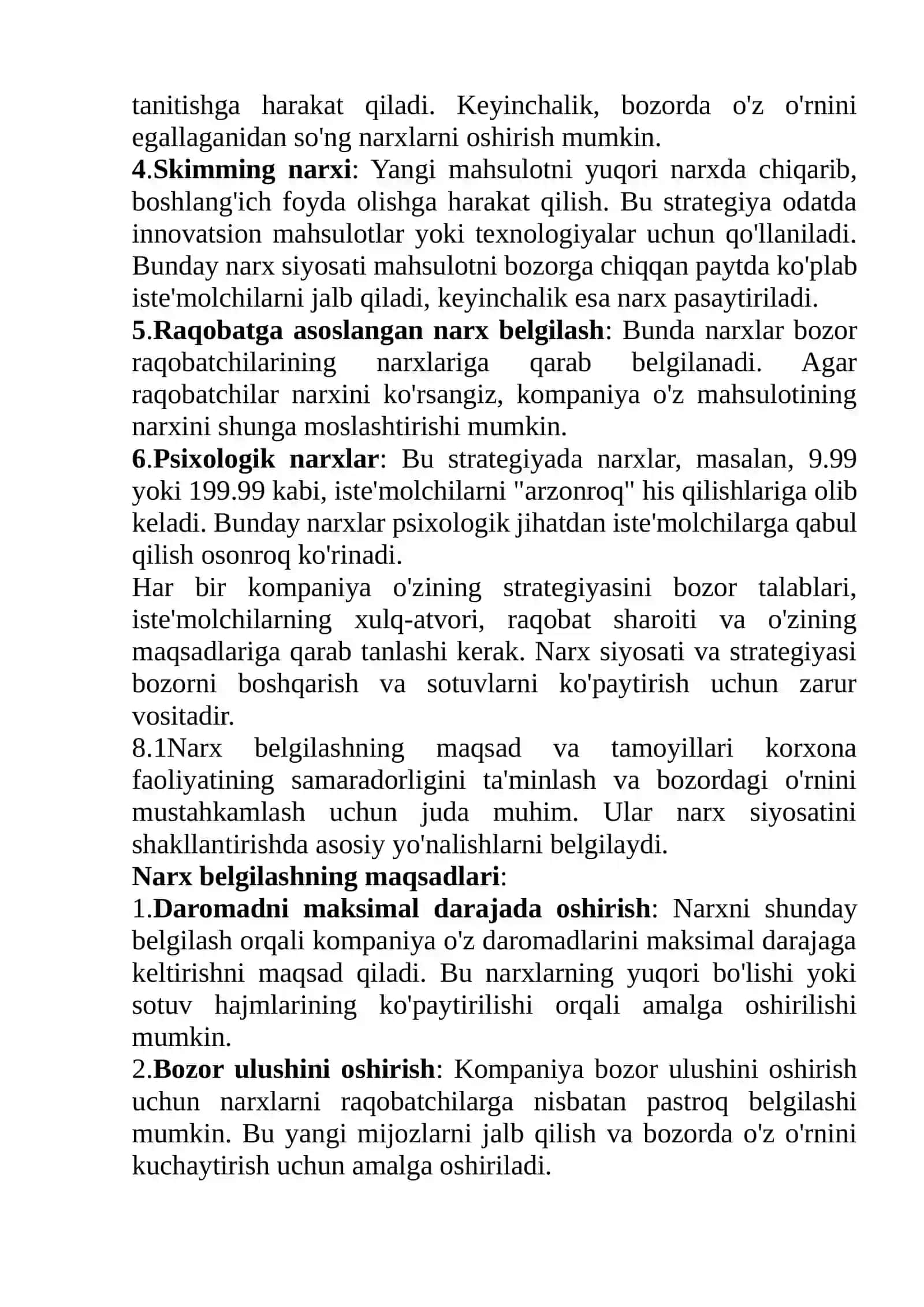 Narx siyosati va strategiyasi 2