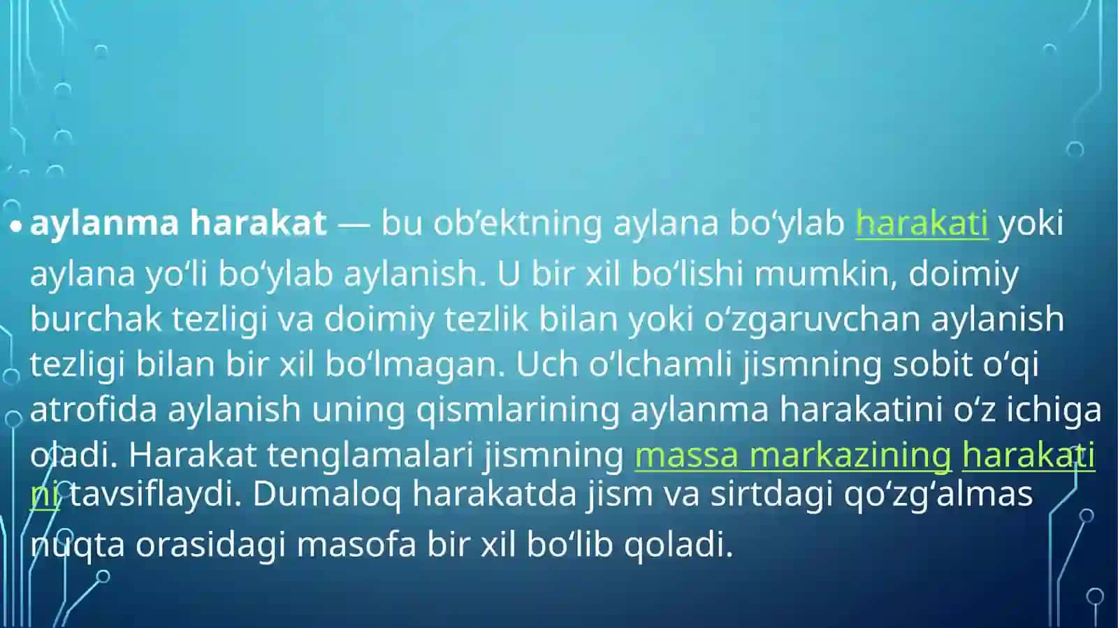 aylanma harakat mexanikasi qonunlari 2