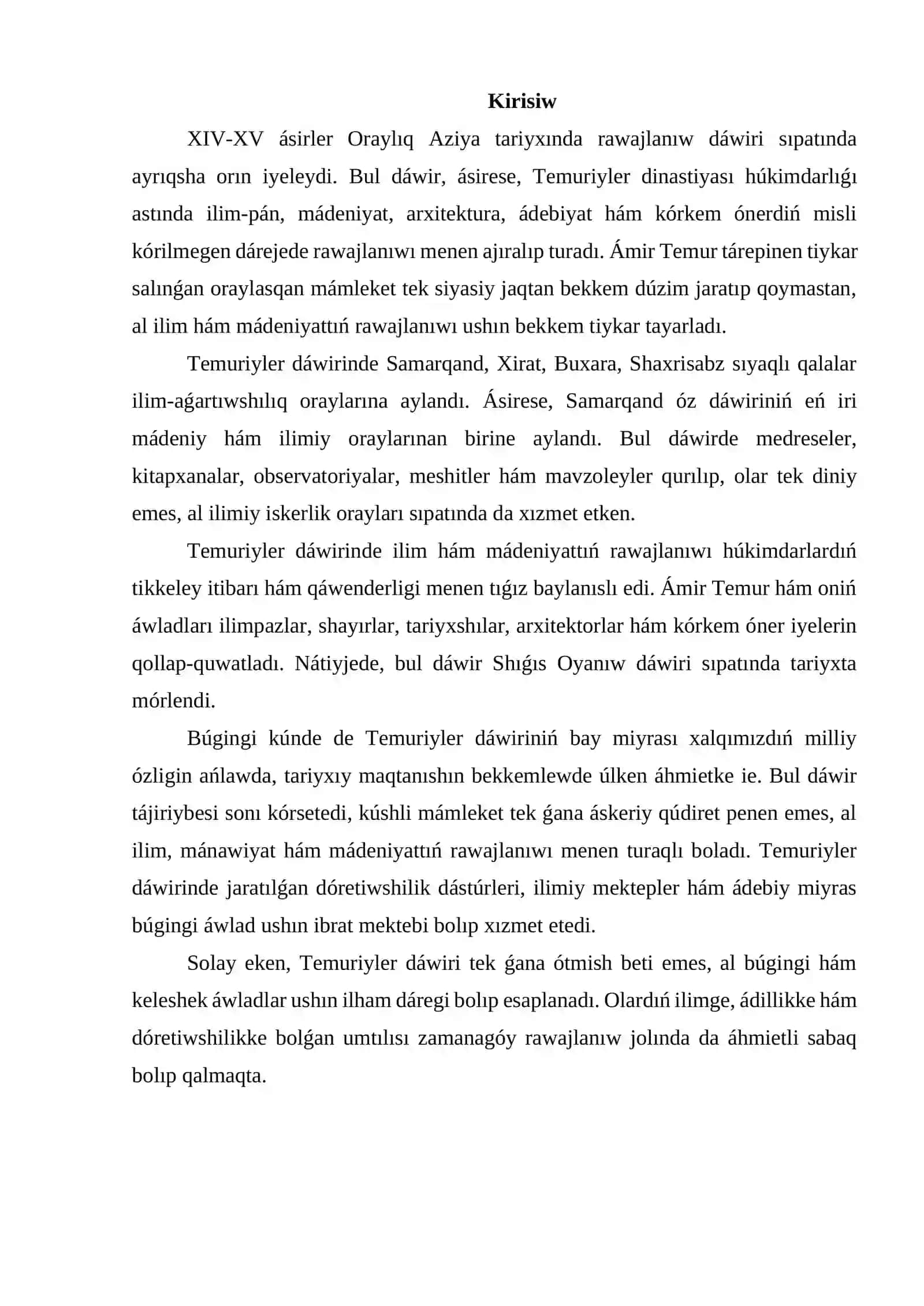 Temuriyler dáwirinde ilim pán hám mádeniyat rawajlanıwı 2
