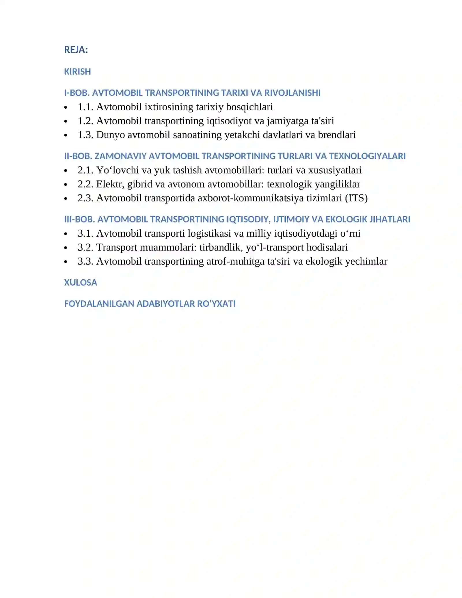 Avtomobil transporti jahon transport tizimida 2