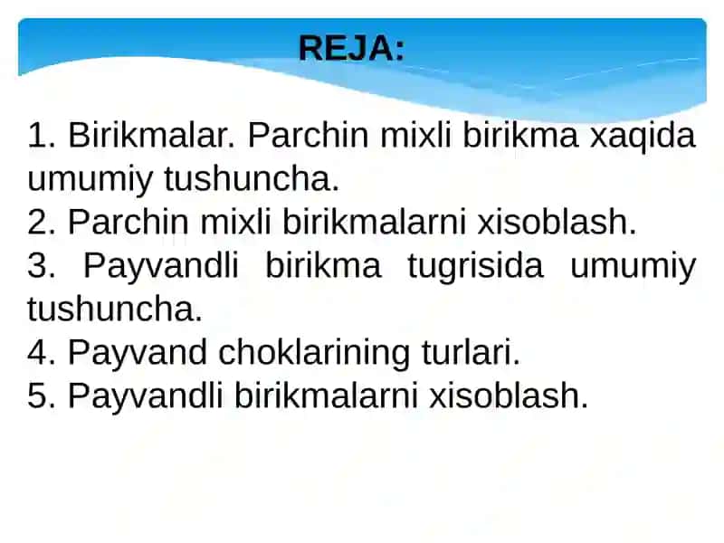 Birikmalar. Parchin mixli va Payvand birikmalar 2