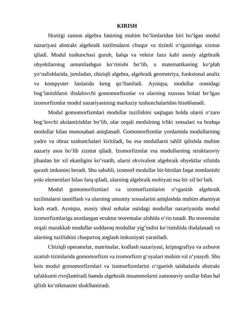 Modul gomomorfizmlari va izomorfizmlari 2