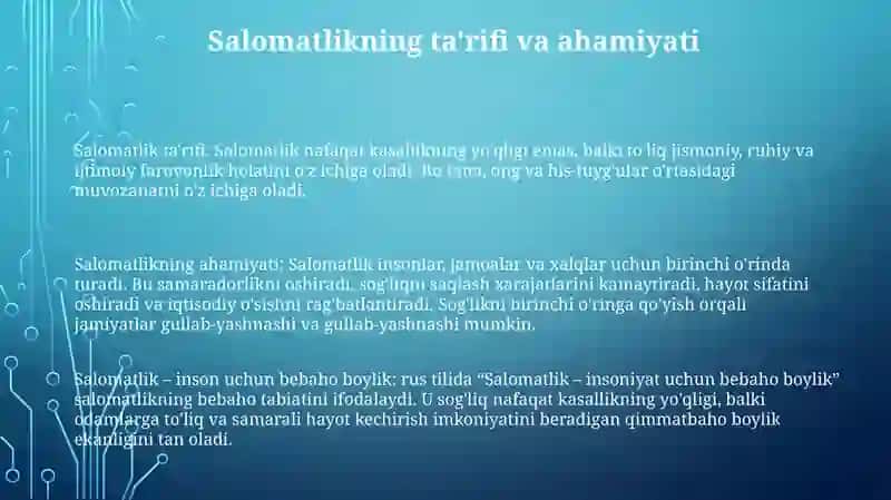 Salomatlik ta'rifi 2