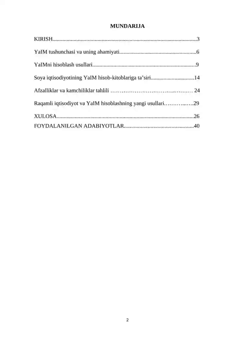YaIMning hisoblash usullarining afzaliklari va kamchiliklari 2