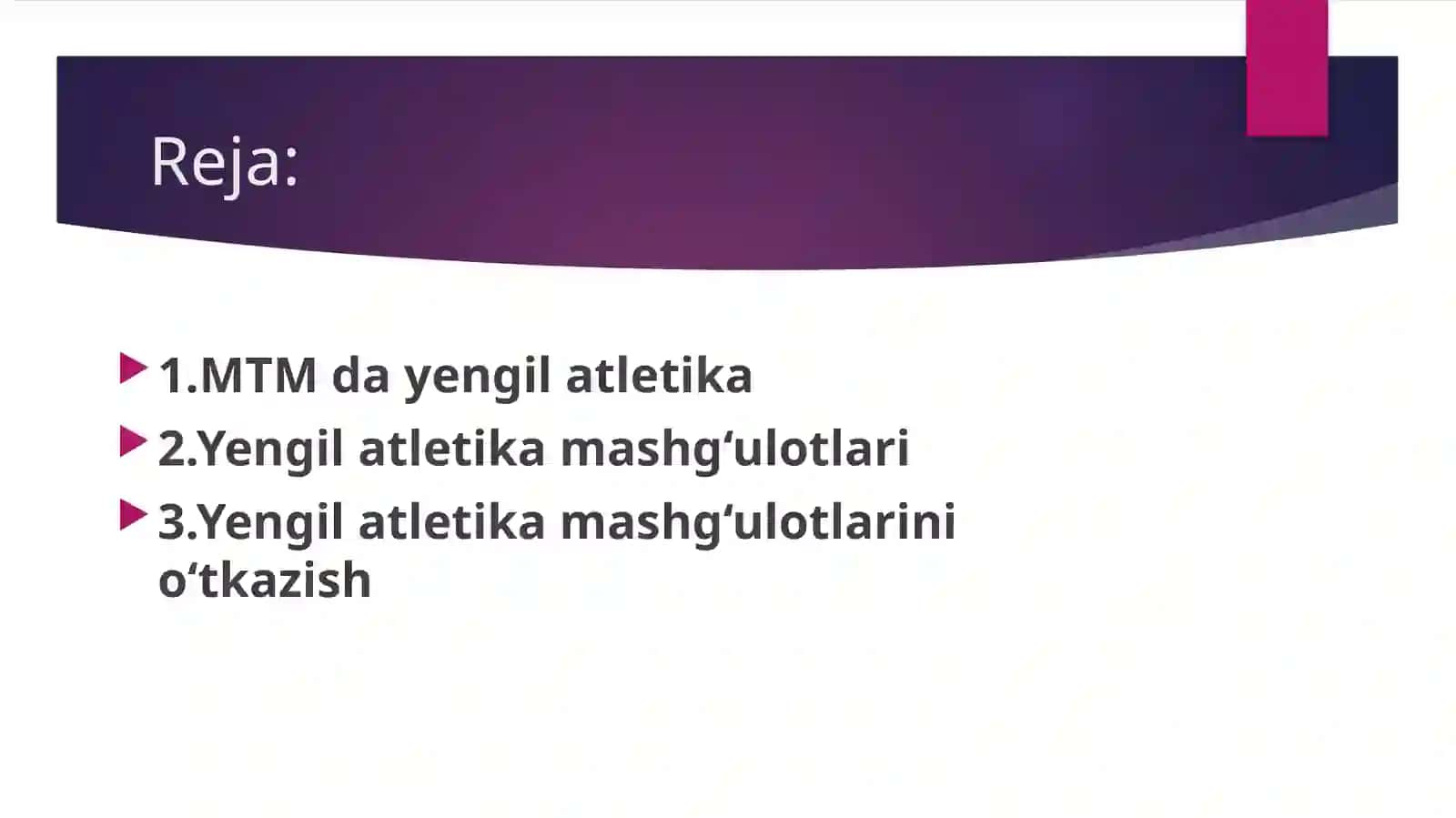 Yengil atletika texnikasi va o‘tkazish 2