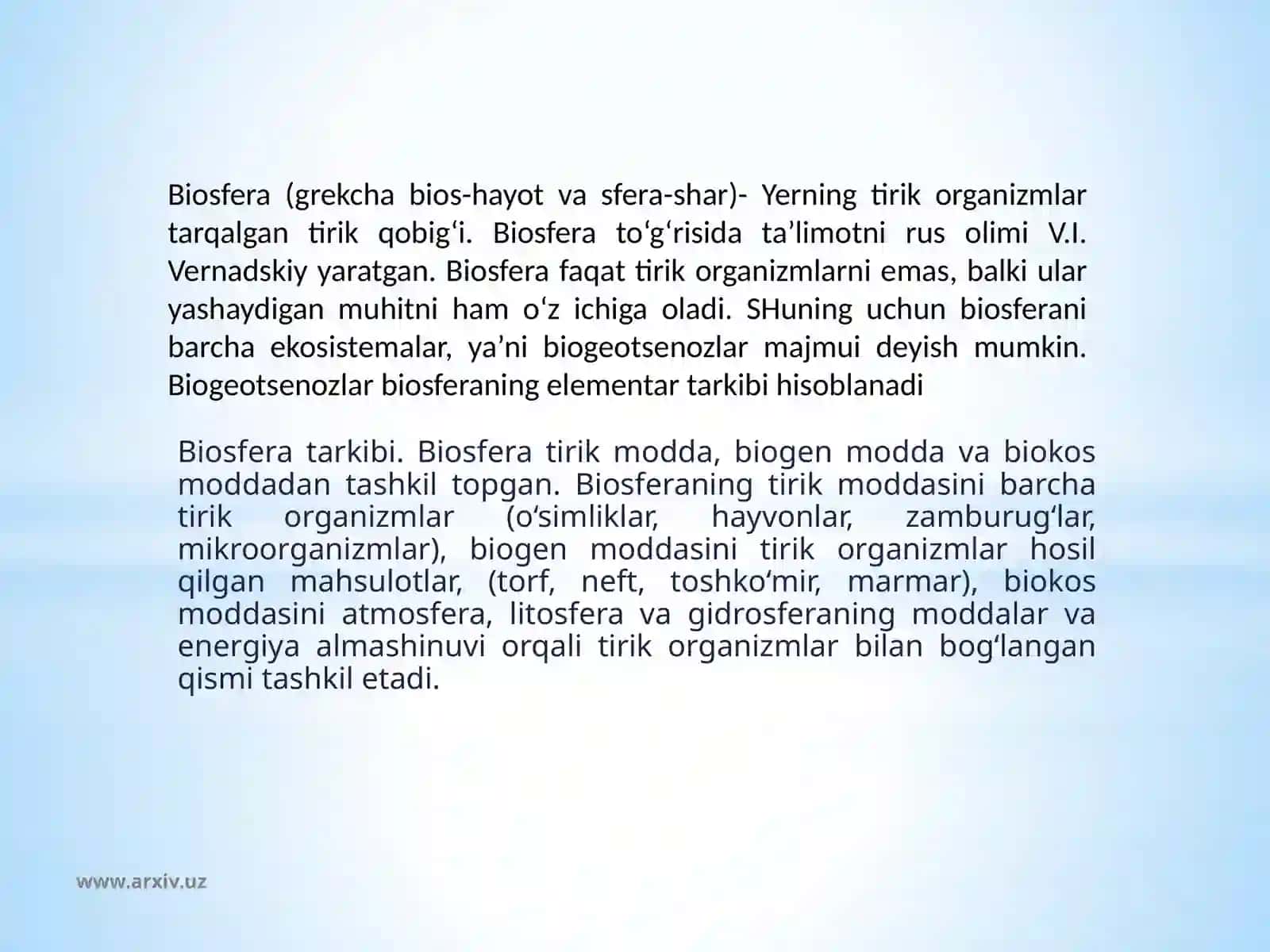 Biosfera va uni muhofaza qilish 2