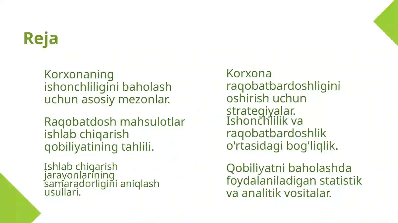 Korxonaning ishonchligini baholash 2