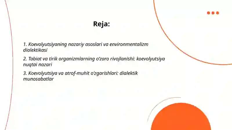 Koevolutsiya va environmentalizm dialektikasi 2