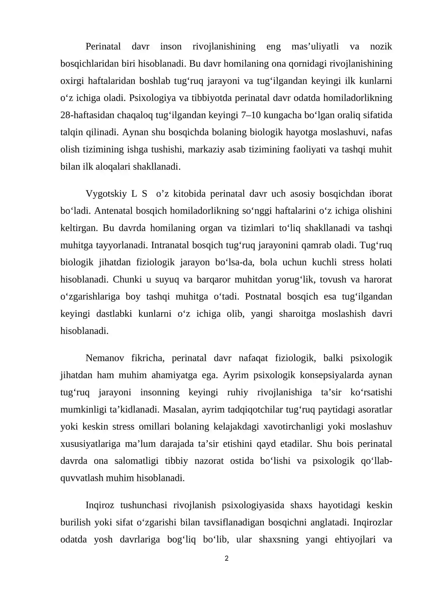 Perinatal davr va inqirozlar 2