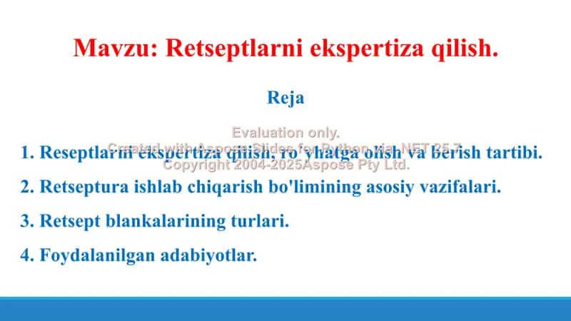 8. Retseptlarni ekspertiza qilish. Taqdimot 13 bet. 2