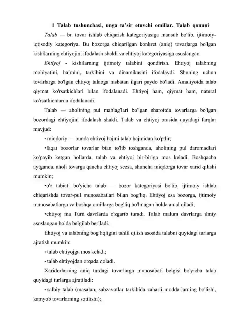 Talab va taklif tahlili asoslari. 2