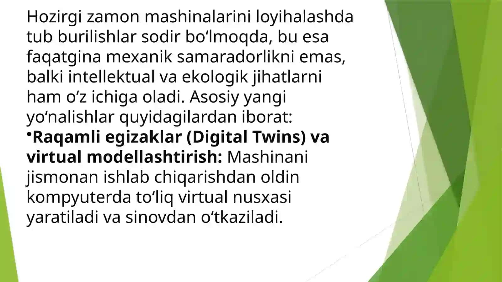 Xozirgi zamon mashinalarini loyihalashda yangi yo‘nalishlar 2