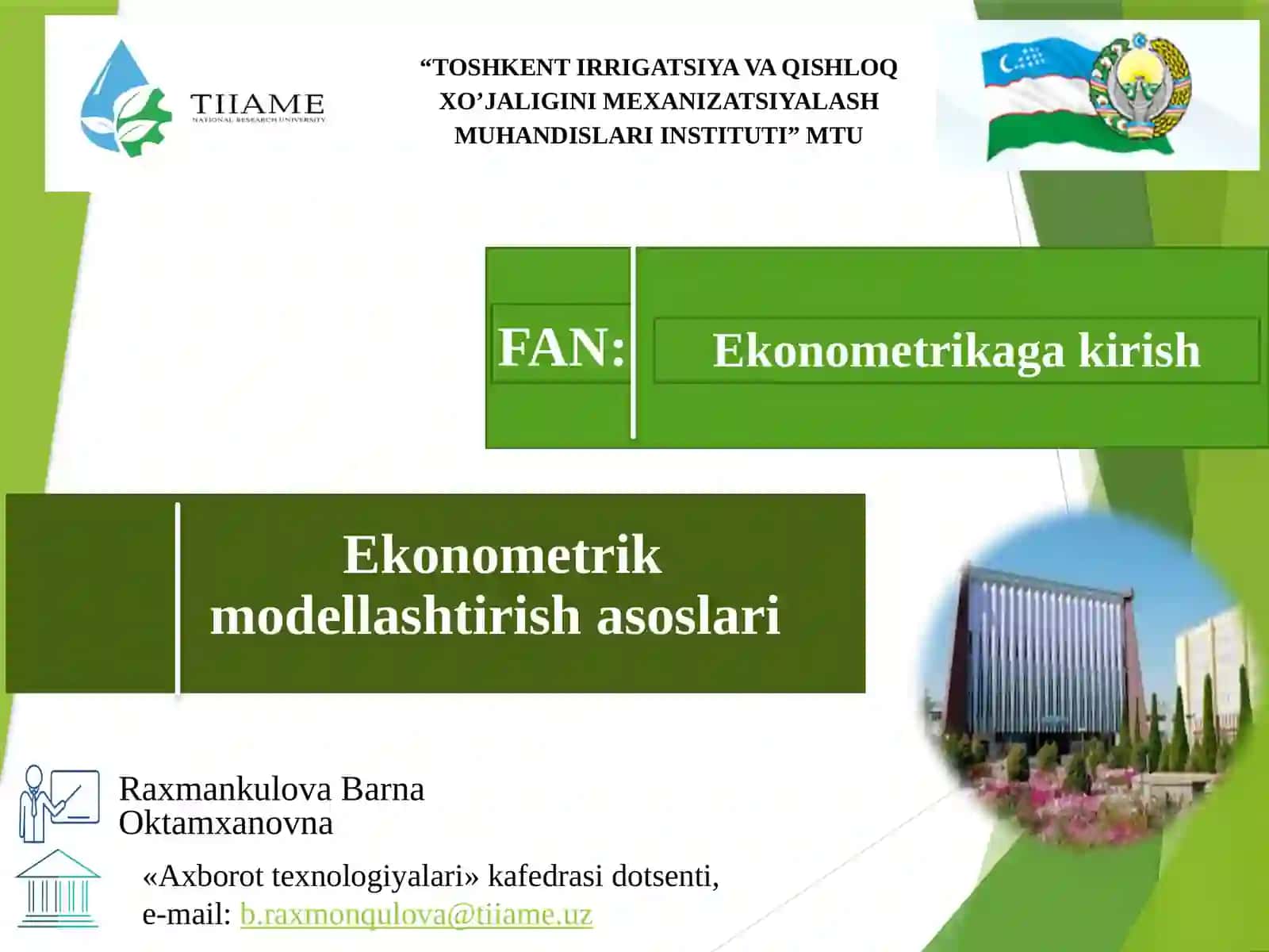 Ekonometrik modellashtirish asoslari 2