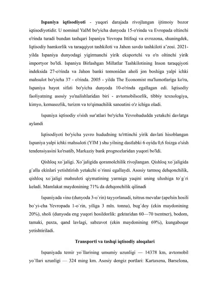 Ispaniyaga iqtisodiy-geografik tavsif 2
