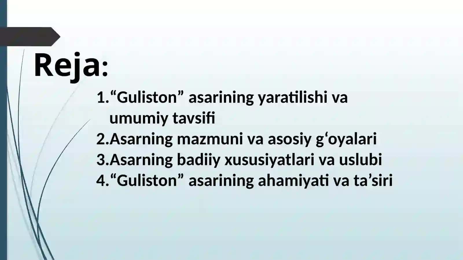 Sadiy Sheroziyning Guliston asari haqida 2