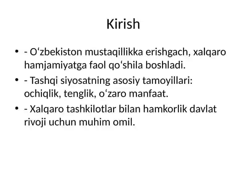 O‘zbekistonning xalqaro tashkilotlar bilan hamkorligi 2