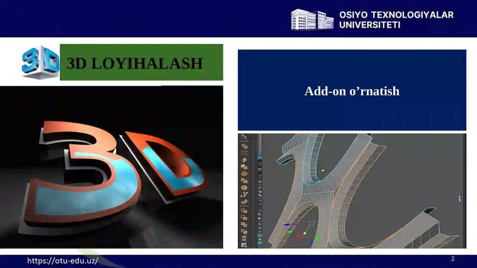 Add-on o'rnatish. 3D LOYIHALASH 2
