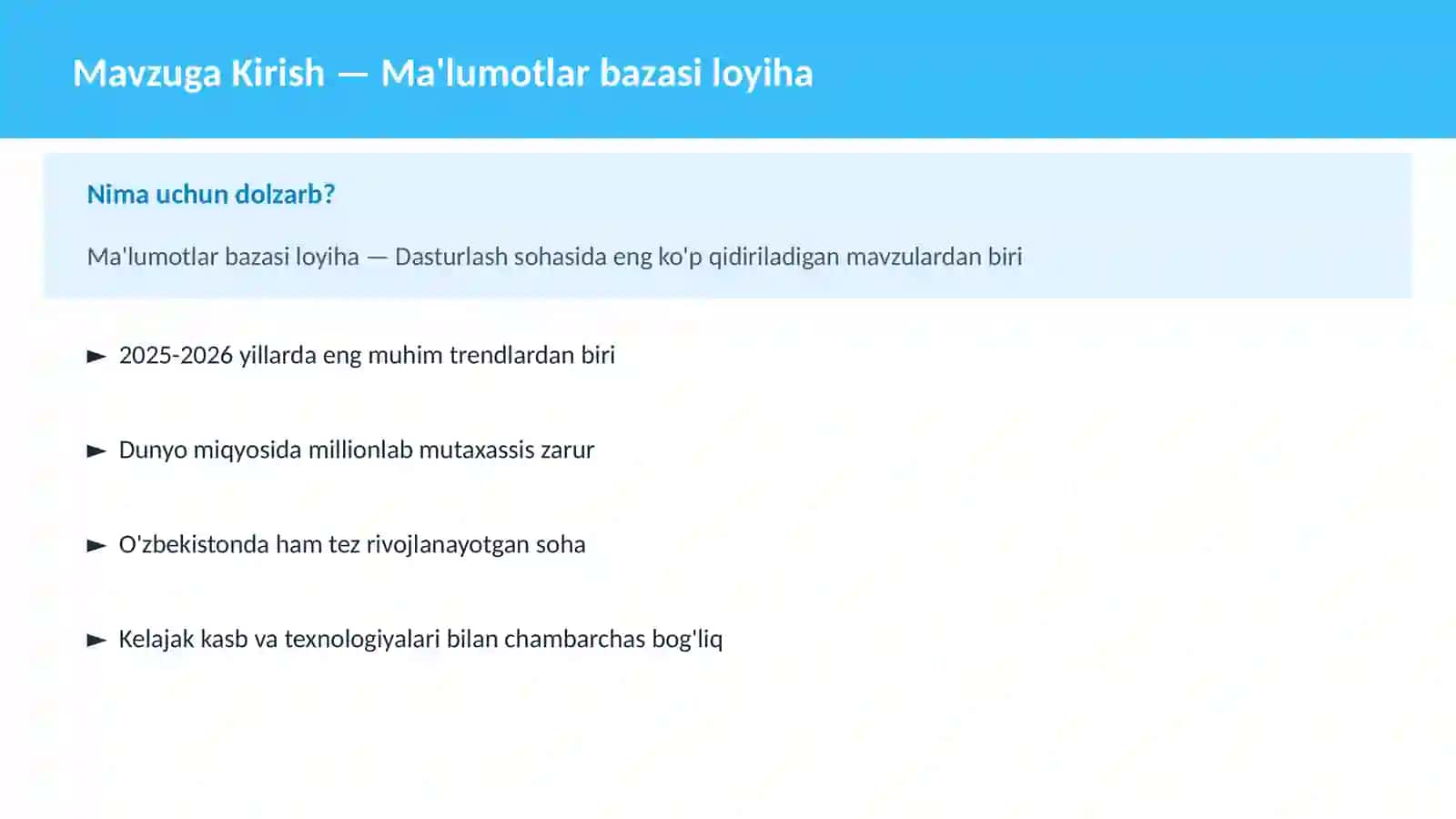 Ma'lumotlar bazasi loyiha 2