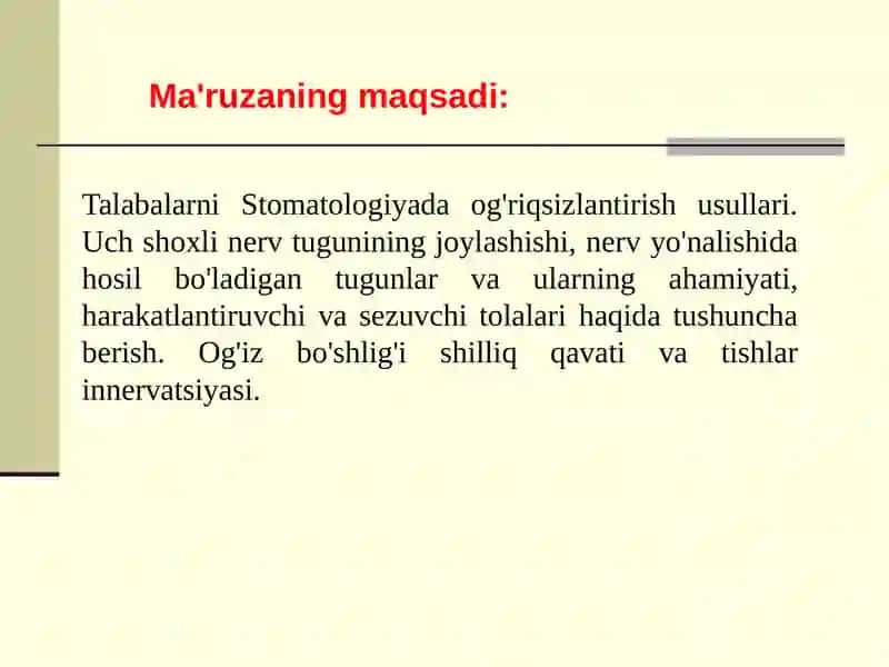 Stomatologiyada Og'riqsizlantirish 2