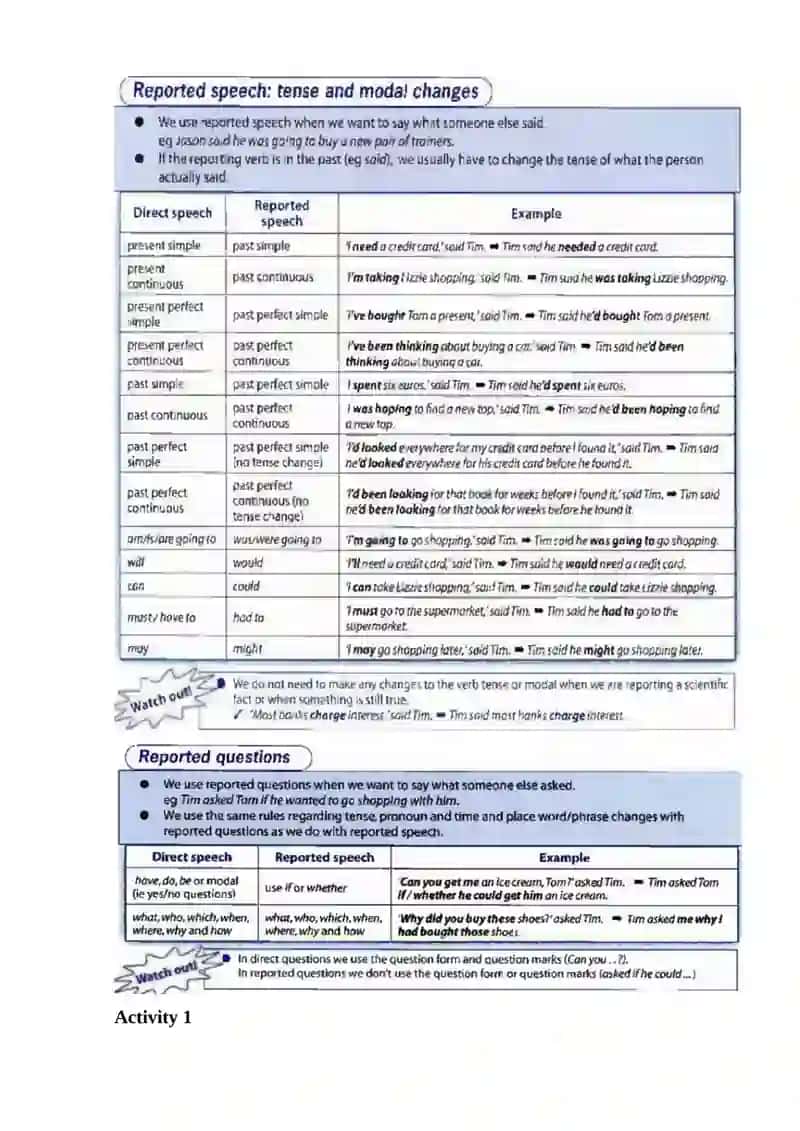 Reported speech lesson plan 2