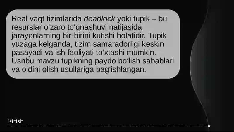 Real vaqt tizimlarida deadlock (tupik) va uning oldini olish 2