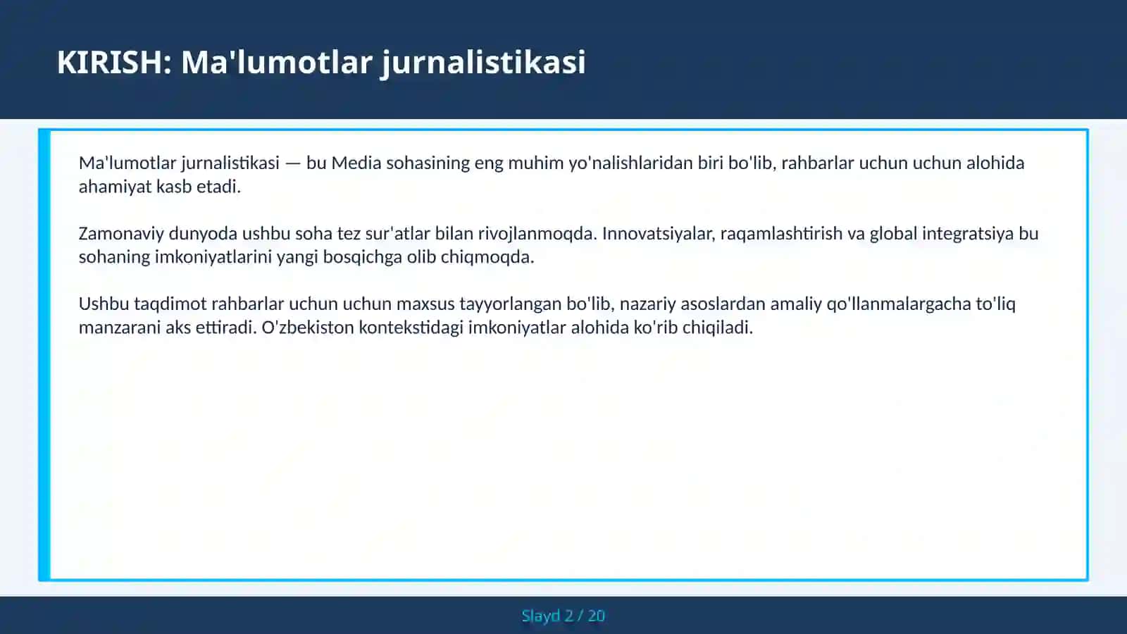 MA'LUMOTLAR JURNALISTIKASI 2