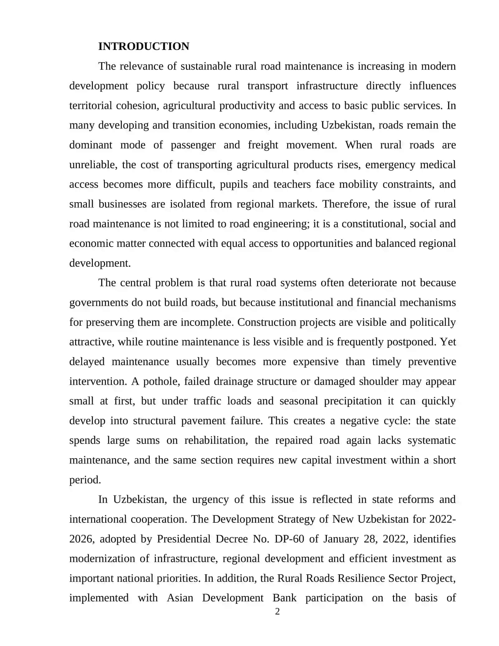 INSTITUTIONAL AND FINANCIAL CHALLENGES IN SUSTAINABLE RURAL ROAD MAINTENANCE 2