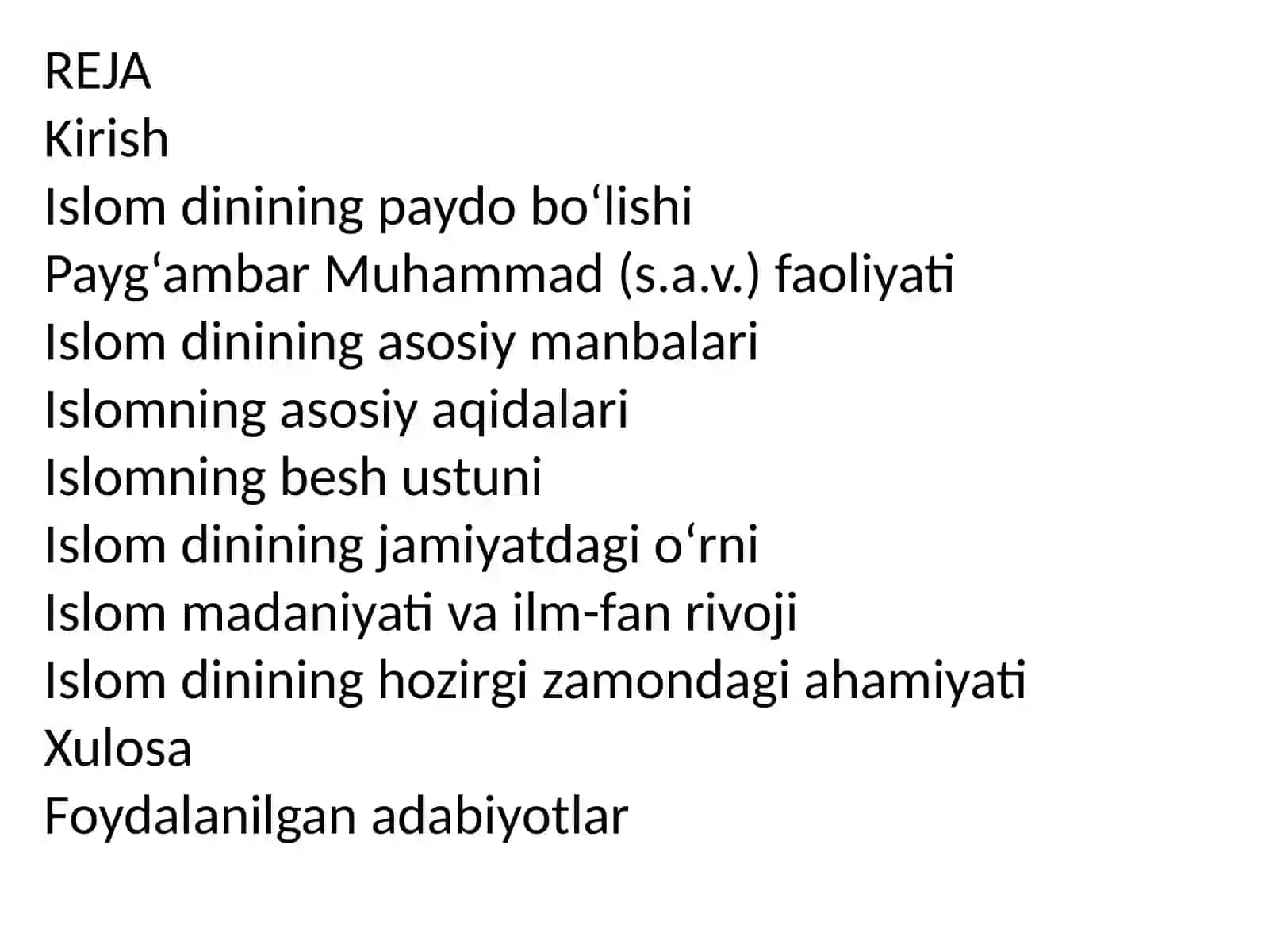 ISLOM DININING TARIXI VA MOHIYATI Mavzusida Referat 2