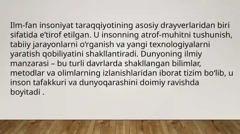 Dunyoning ilmiy manzarasi va evolyutsiyasi 2