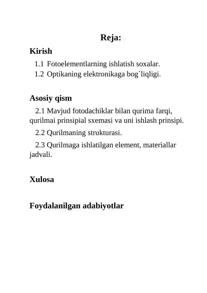 Fotorezistor yordamida xonalarni yoritish chiroqlarini boshqarish kurs ishi 2
