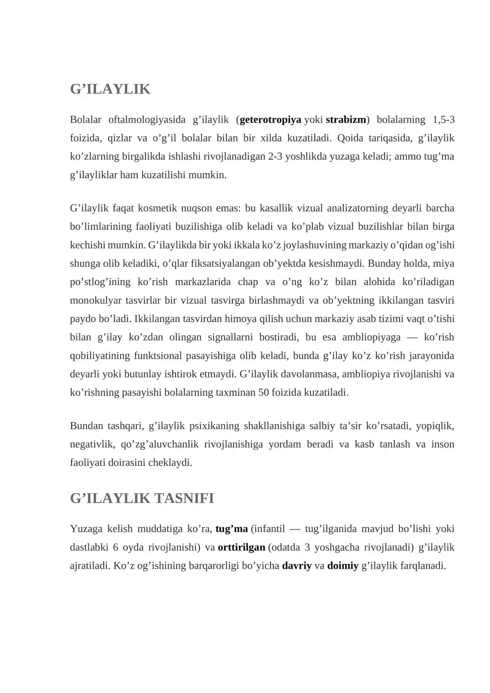 G'ilaylik - sabablari, alomatlari, tasnifi, tashxislash, davolash, oldini olish 2