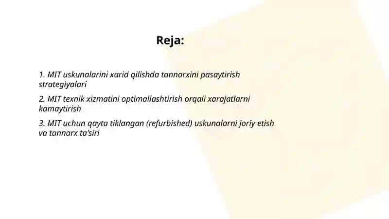 MIT va tannarxini pasaytirish 2