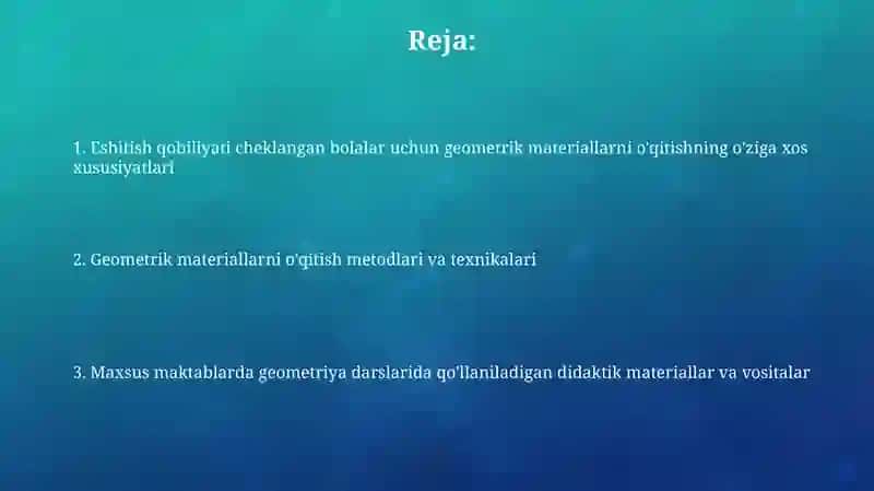 Geometrik materiallarini o'qtish metodikasi 2