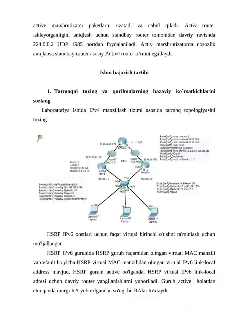 HSRP protokolini IPv4 va IPv6 adreslash asosida sozlash 2
