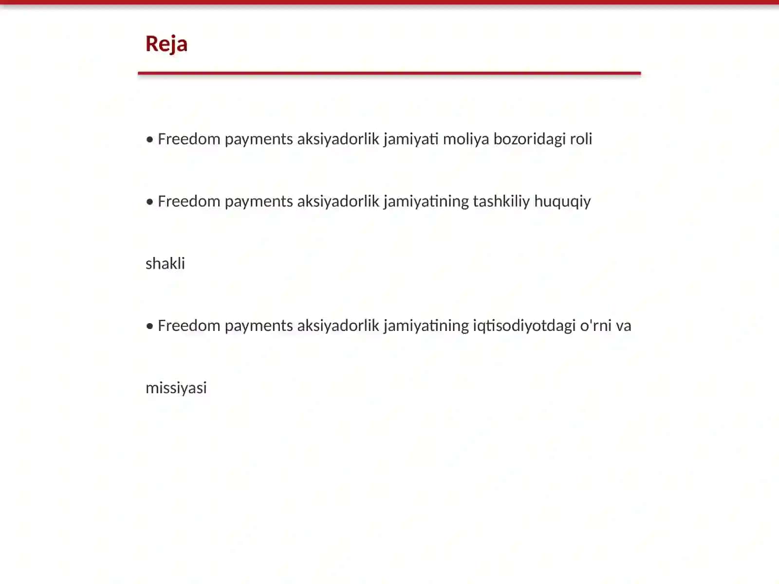 Freedom payments aksiyadorlik jamiyati faoliyati va strategiyasi 2