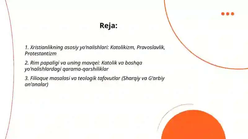 Xristianlik dini yo'nalishlari va tafovutlari 2