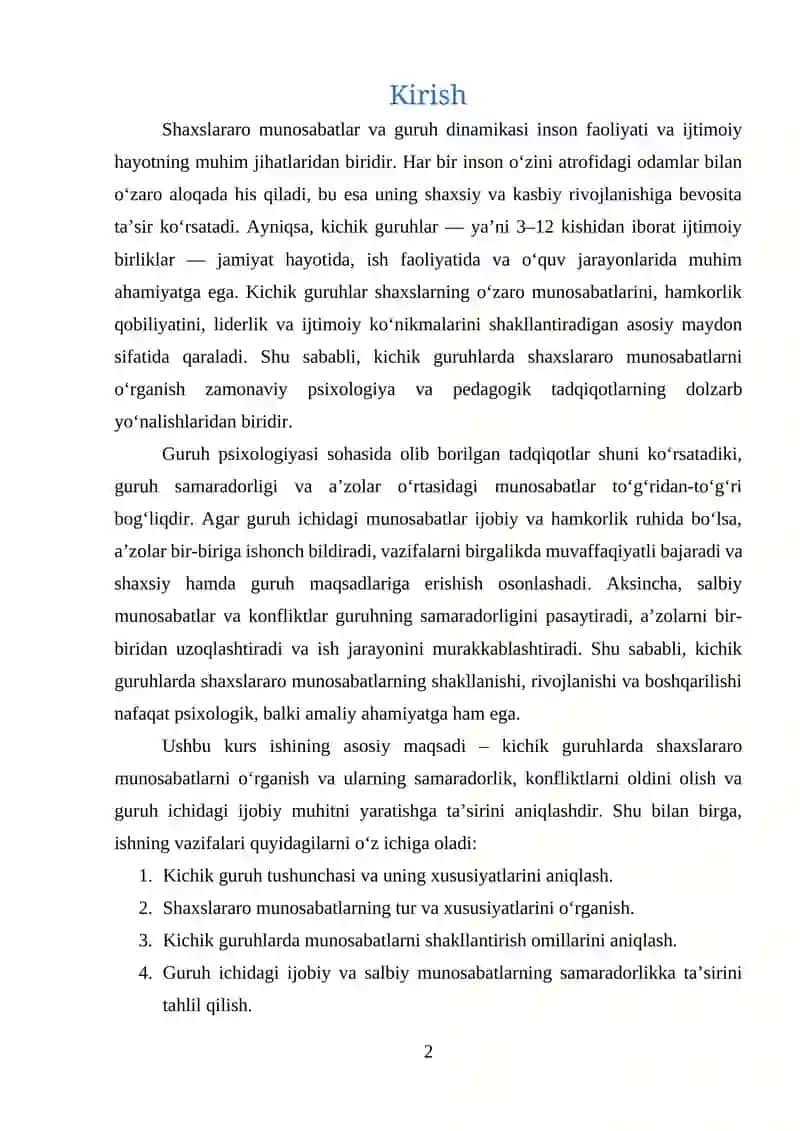 KICHIK GURUHLARDA SHAXSLARARO MUNOSABATLAR 2