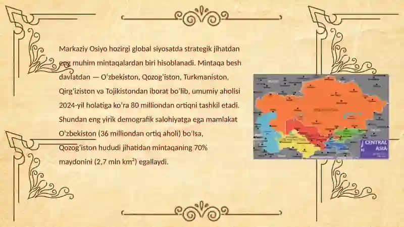 Markaziy Osiyoning geosiyosiy ahamiyati va strategik manbalari 2